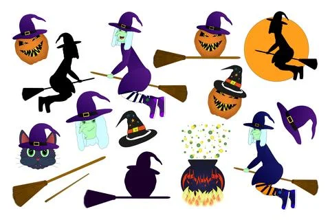 Halloween Witch and Magic Elements Set Stockillustratie