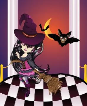 Halloween Witch on Balcony Иллюстрация