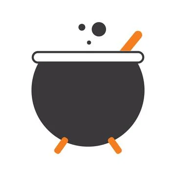 Halloween witch cauldron with bubbles and spoon, Vector Stock Illustration