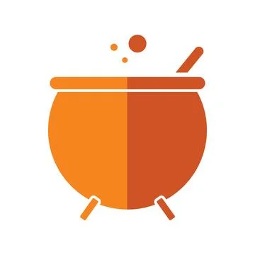 Halloween witch cauldron with bubbles and spoon, Vector Illustrazione stock