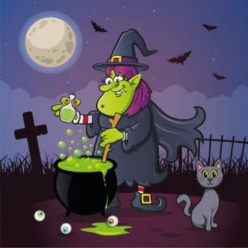 Halloween Witch with Cauldron Stock Illustration