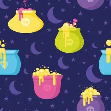 Halloween witch cauldrons pattern background Vector Illustrazione stock