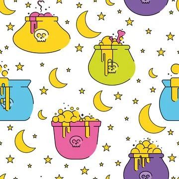 Halloween witch cauldrons pattern background Vector Stock Illustration