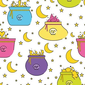Halloween witch cauldrons pattern background Vector Stock Illustration