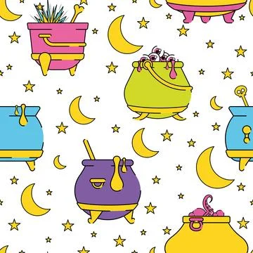 Halloween witch cauldrons pattern background Vector Stock Illustration