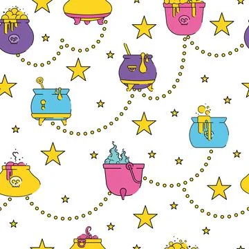 Halloween witch cauldrons pattern background Vector Stock Illustration