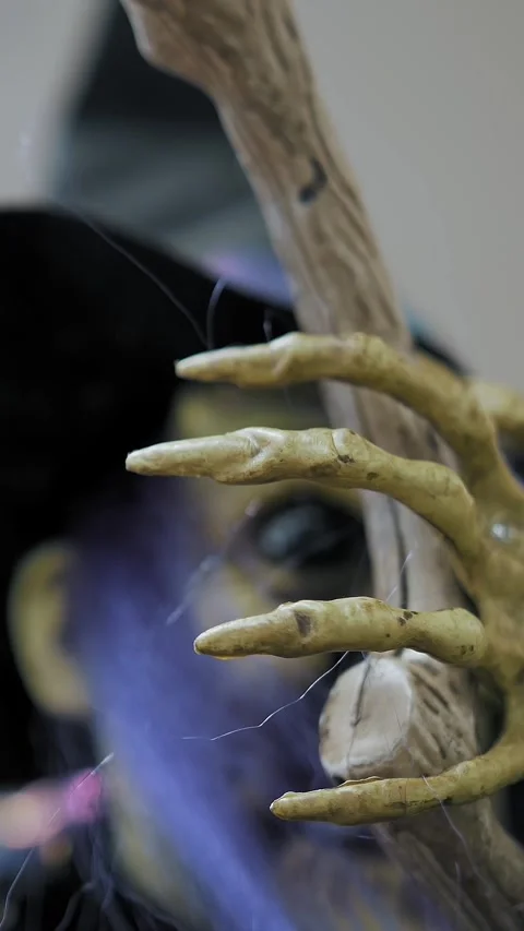 Halloween witch. close-up. a large doll of an ugly old witch, as a Halloween Stock Footage 314433366