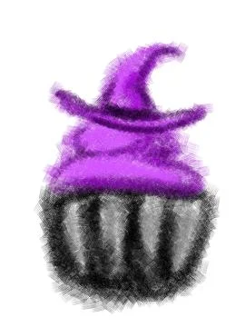 Halloween Witch Cupcake with Purple Hat on White Stock Illustration