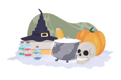 Halloween witch decor 2D vector isolated illustration 스톡 일러스트