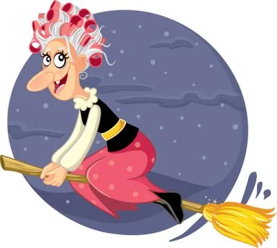 Halloween Witch Flying on a Broomstick Vector Stock Illustration