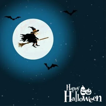 Halloween witch in front of full moon Stock Illustration