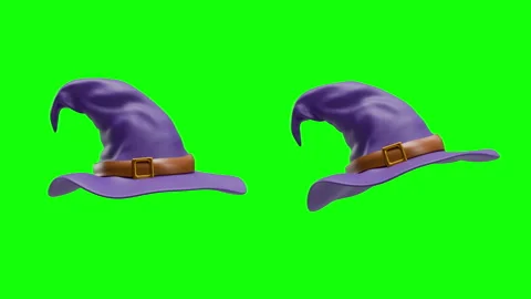 Halloween Witch hat 3d loop animation.Green screen and alpha channel. Stock Footage 317719170