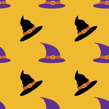 Halloween witch hat and wizard hat, seamless pattern, vector. Illustrazione stock