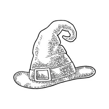 Halloween witch hat with buckle. Vector engraving Illustrazione stock