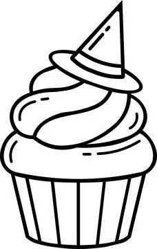 Halloween Witch Hat Cupcake Line Icon Stock Illustration
