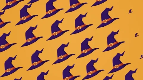 Halloween witch hat seamless pattern background looping animation 4k Stock Footage 341738700