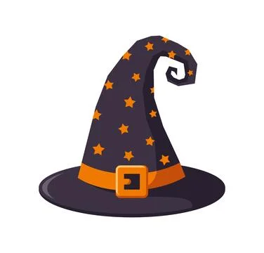 Halloween witch hat with star pattern on it, isolated on white background Illustrazione stock