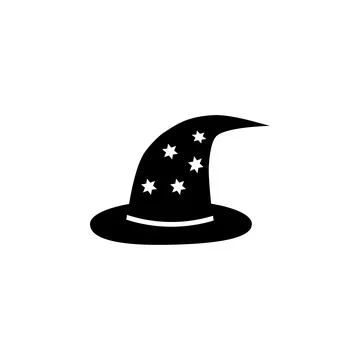 Halloween Witch Hat, Wizard Cone Cap Solid Flat Vector Icon Isolated on White Stock Illustration