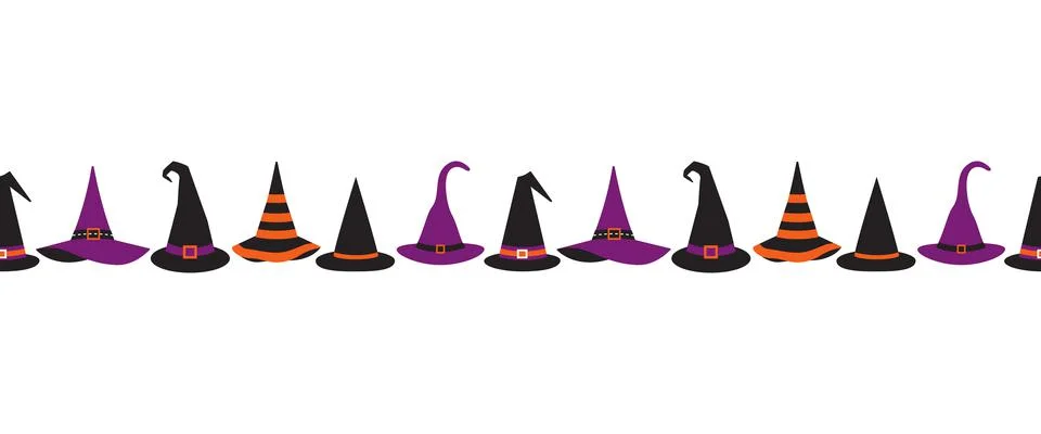 Halloween witch hats fancy seamless border pattern Illustrazione stock