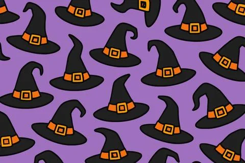 Halloween Witch Hats Seamless Pattern Purple Background Stockillustratie