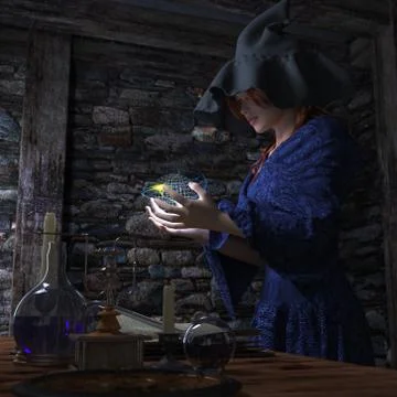 Halloween witch in laboratory concept background Stock Illustration