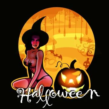 Halloween witch on the moon Stock Illustration