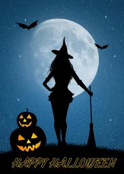 Halloween witch in the moonlight Stock Illustration