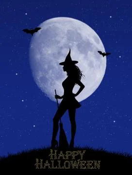 Halloween witch in the moonlight Illustrazione stock