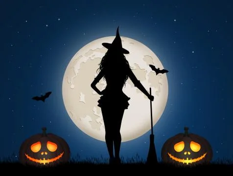 Halloween witch in the night Stock Illustration