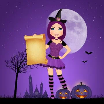 Halloween witch with parchment Stock Illustration
