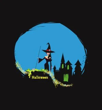 Halloween witch preparing potion card Ilustração Stock