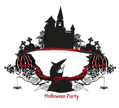 Halloween witch preparing potion, decorative frame Stock Illustration