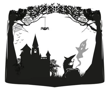 Halloween witch preparing potion - frame Stock Illustration