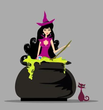 Halloween witch preparing potion Ilustração Stock