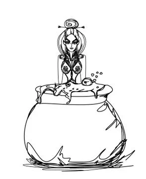 Halloween witch preparing potion Ilustração Stock