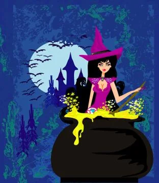 Halloween witch preparing potion Ilustração Stock