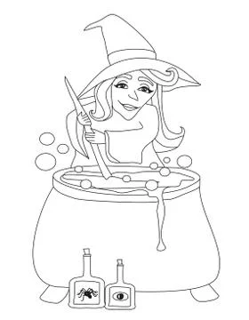 Halloween witch preparing potion Ilustração Stock