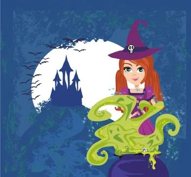 Halloween witch preparing potion Ilustração Stock