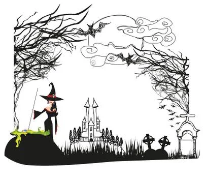 Halloween witch preparing potion Stock Illustration