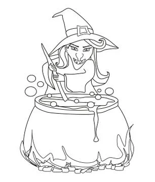 Halloween witch preparing potion Ilustração Stock