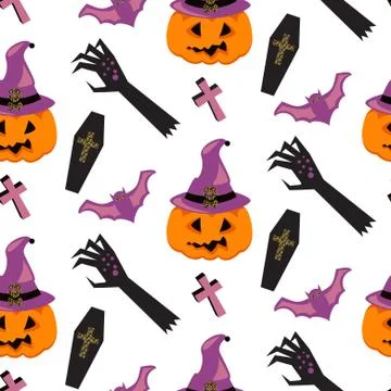 Halloween witch pumpkin vector seamless pattern Illustrazione stock