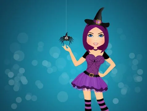 Halloween witch with spider Stock Illustration