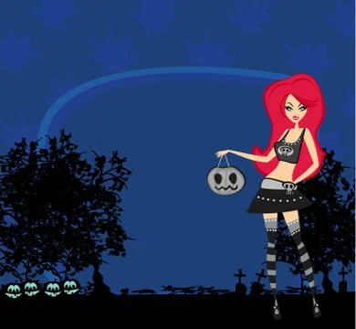 Halloween witch standing with pumpkins Stock Illustration