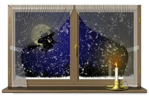 Halloween witch with Window Candle - 3D illustration. Stock Illustration
