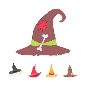 Halloween wizard hat and various occult headwear designs Stock Illustration