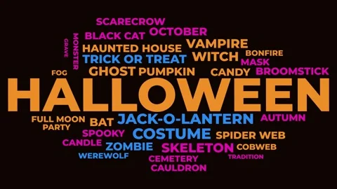 Halloween Word Cloud Animated Spooky Typography Background Stock Footage 346650200