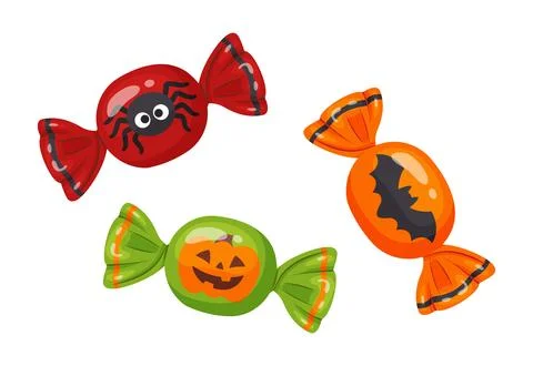 Halloween Wrapped Candy Vector Set. Spooky Cartoon Sweets Ilustração Stock