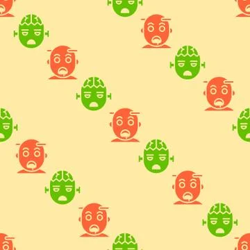 Halloween zombie seamless pattern, flat design with clipping mask Stock Illustration