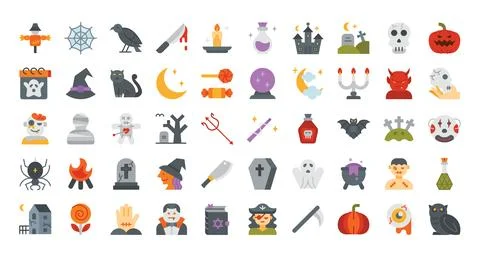 Halloweens flat icons collection. Vector illustration Stock Illustration