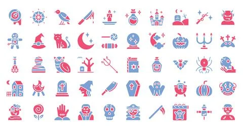 Halloweens flat icons set. Vector illustration Stock Illustration